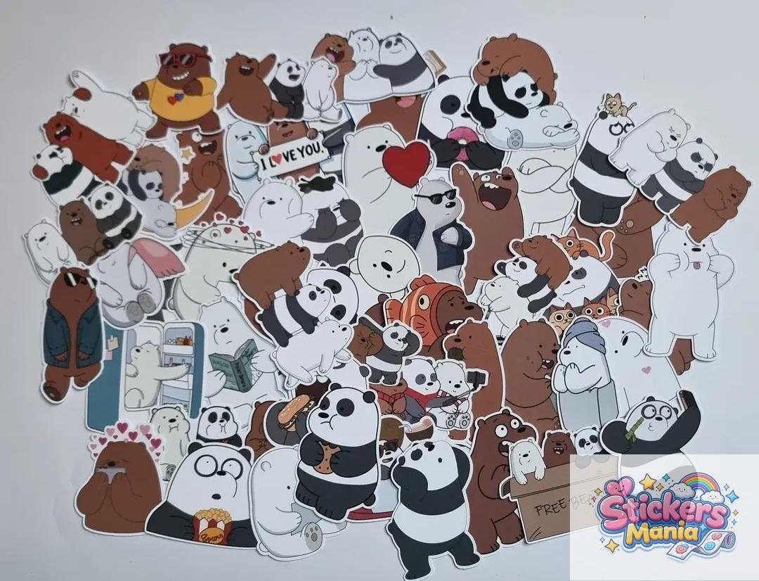 Pack 50 Stickers Panda Kawaii – Papel Fotográfico Brillante