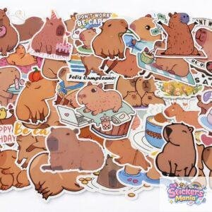 Pack 50 Stickers capibara Kawaii – Papel Fotográfico Brillante